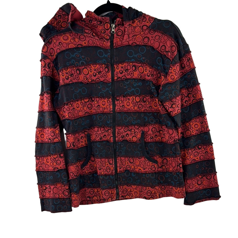 Creative Design Red and Black Patterned Hoodie - Made in Nepal